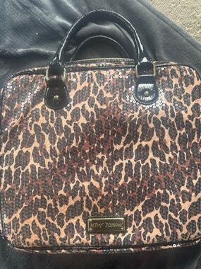 Betsy Johnson Animal Leopard Print Sequined Laptop Case Bag Tote Y2K-2